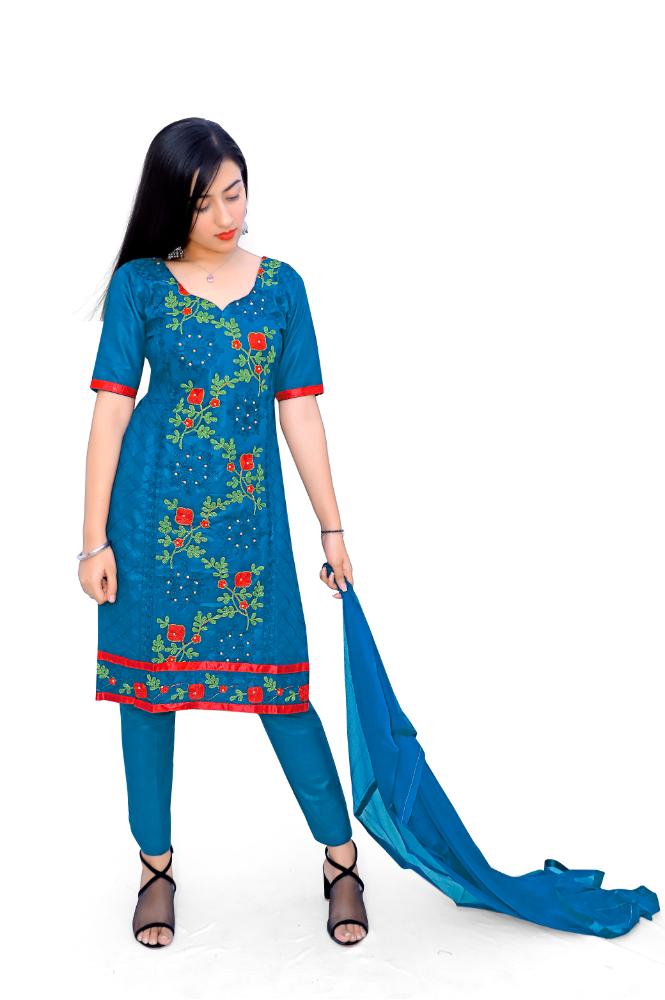 Woman Designer Cotton Unstitched Salwar Suit Material