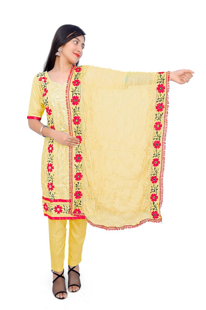 Heavy Cotton Fabric Embroidery Unstitched Suit