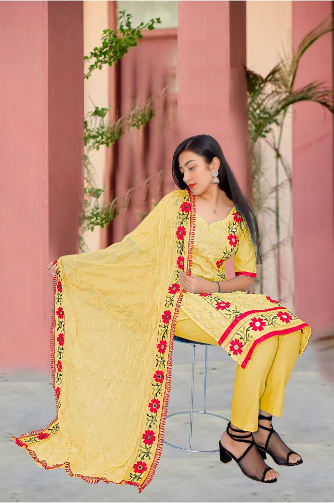 Heavy Cotton Fabric Embroidery Unstitched Suit