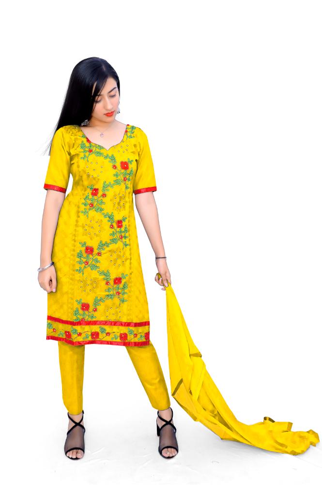 Woman Designer Cotton Unstitched Salwar Suit Material