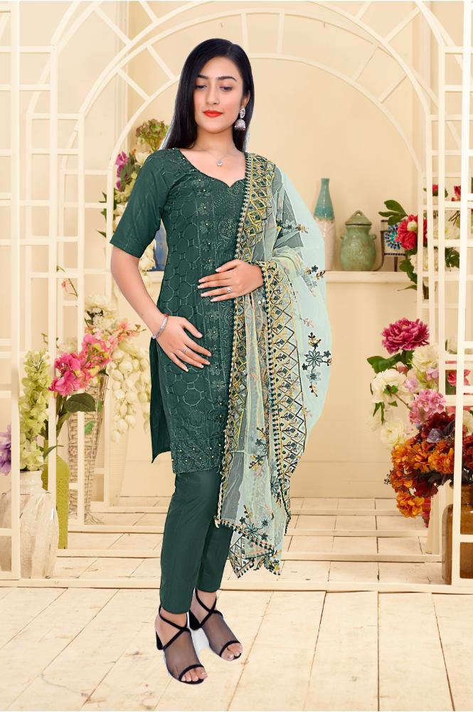 Unstitched Cotton Blend Embroidered Salwar Suit Material