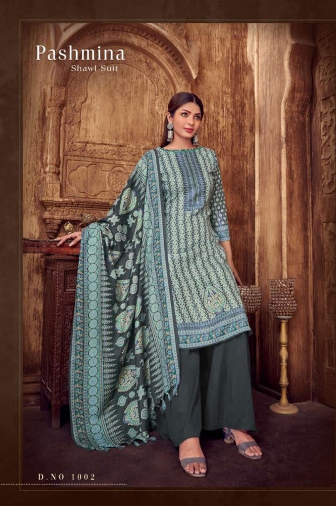 REET MAHAL KASHMIRI PASHMINA UNSTITCHED SUIT SALWAR MATERIAL WITH DIGITAL PRINT