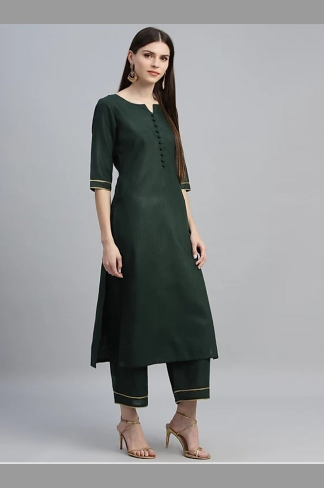 REET MAHAL GREEN SOLID STRAIGHT KURTA WITH PLAZO PANT & DUPATTA