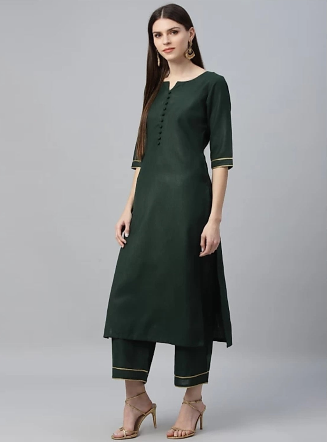 REET MAHAL GREEN SOLID STRAIGHT KURTA WITH PLAZO PANT & DUPATTA