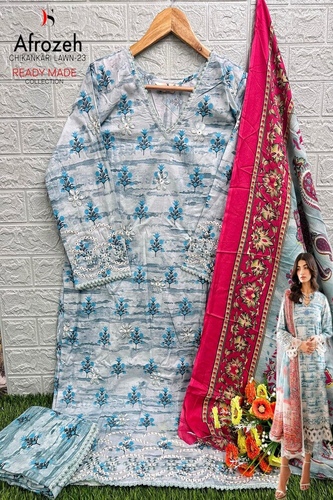 Readymade Afrozeh Chikankari Cotton Chiffon Salwar Suit