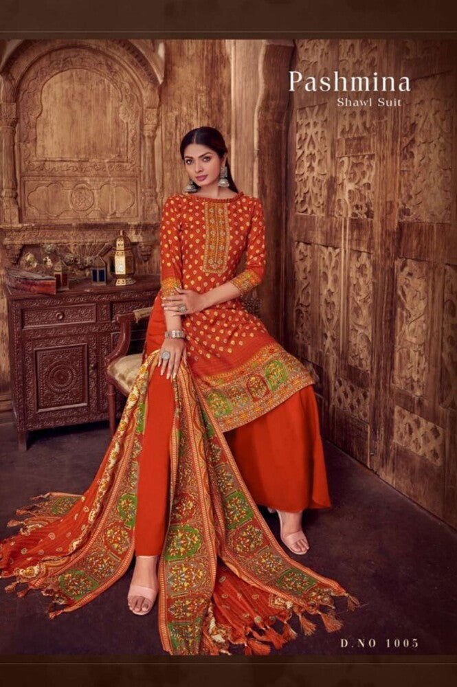 REET MAHAL KASHMIRI PASHMINA UNSTITCHED SUIT SALWAR MATERIAL WITH DIGITAL PRINT