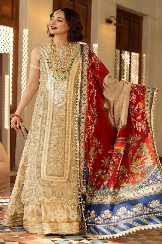 Cream Color Georgette Heavy Embroidery Designer Unstitched Suit