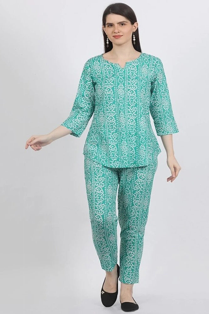 REET MAHAL COTTON ROUND NECK PRINTED TOP AND PANT SET