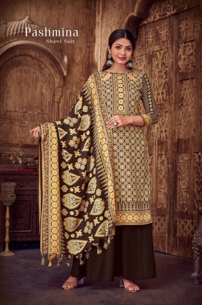 REET MAHAL KASHMIRI PASHMINA UNSTITCHED SUIT SALWAR MATERIAL WITH DIGITAL PRINT