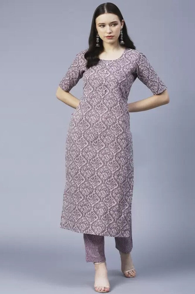 Elegance in Every Thread: Cotton Blend Printed Kurta with Trouser Set