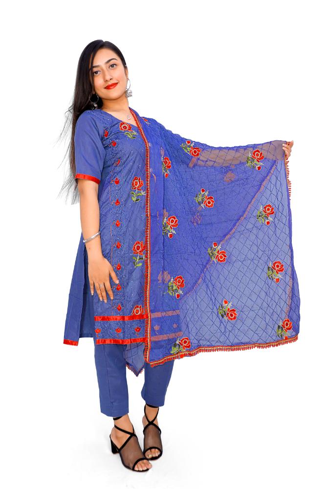 REET MAHAL UNSTITCHED COTTON SALWAR SUIT MATERIAL WITH DUPATTA