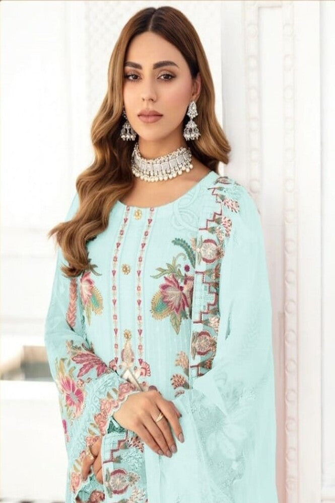 Unstitched Georgette Embroidered Salwar Suit Material With Dupatta