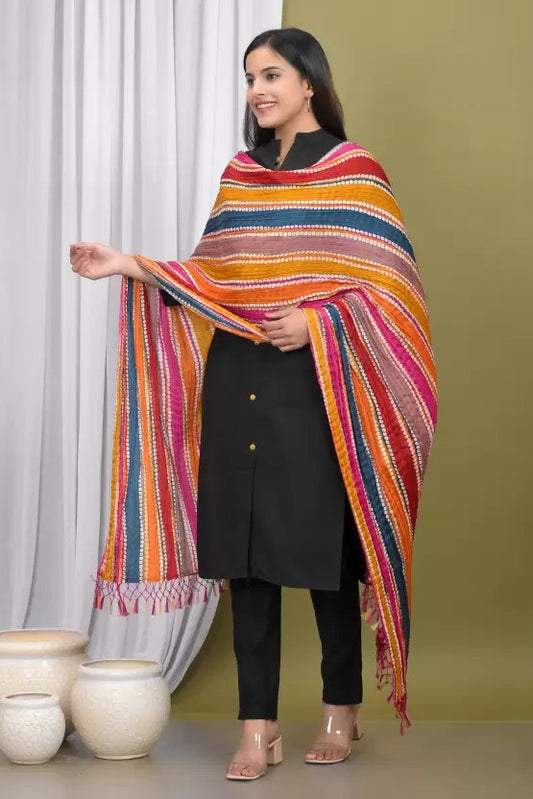 REET MAHAL SILK STRIPED, PRINTED MULTICOLOR WOMEN DUPATTA