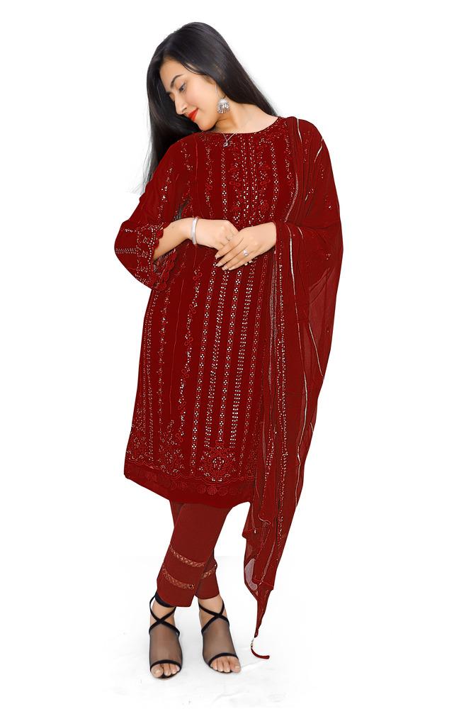 Red Full Stitched Georgette Pakistani Suit