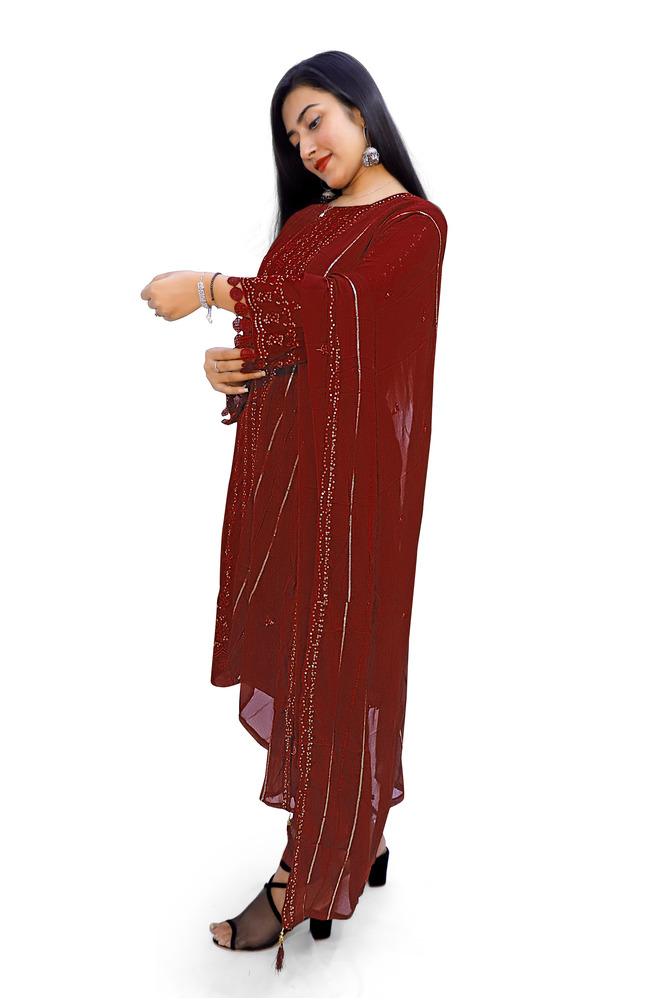 Red Full Stitched Georgette Pakistani Suit