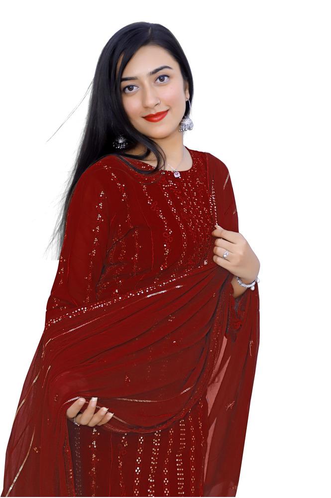 Red Full Stitched Georgette Pakistani Suit