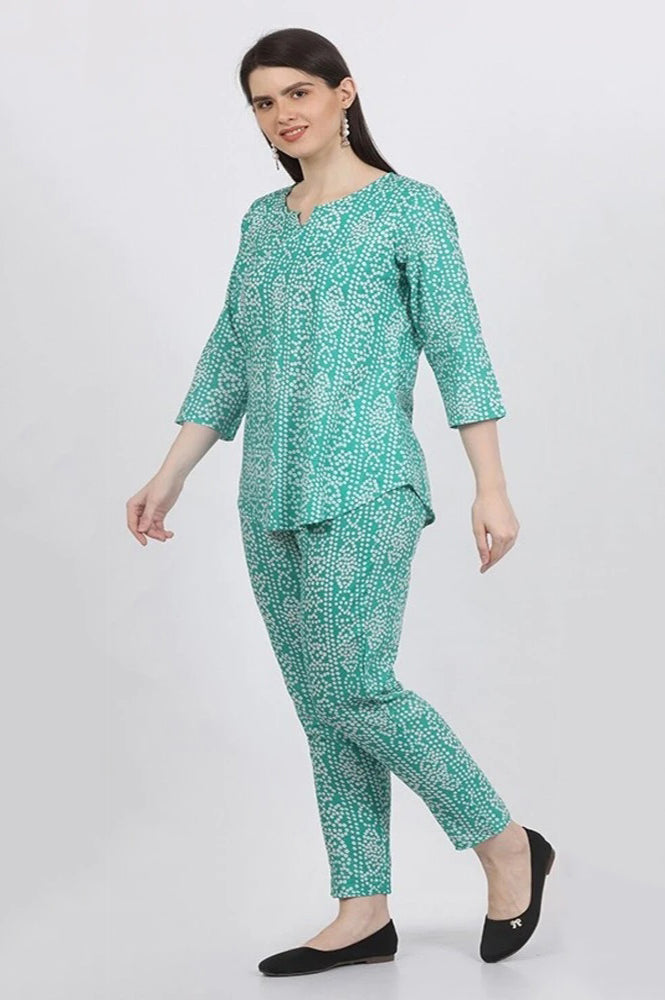 REET MAHAL COTTON ROUND NECK PRINTED TOP AND PANT SET