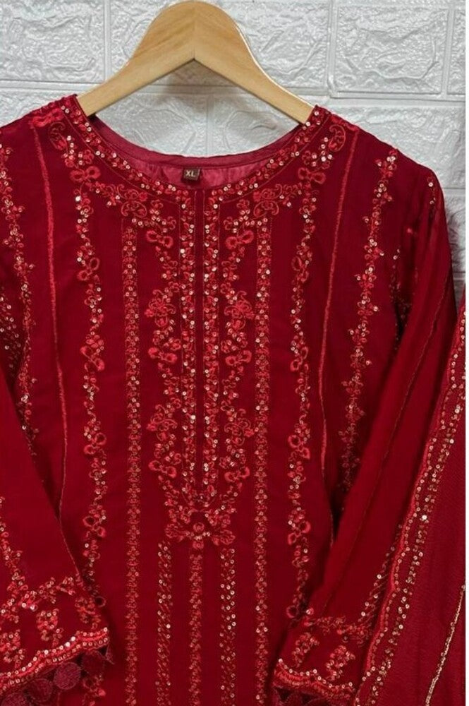 Red Full Stitched Georgette Pakistani Suit