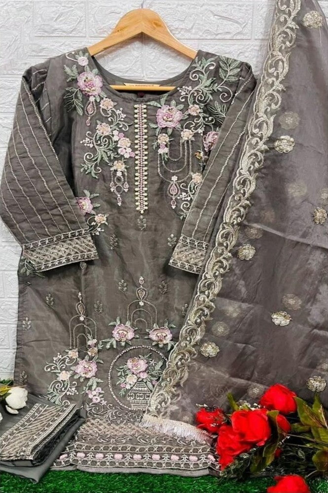 Blue Readymade Organza With Embroidery Pakistani Suit