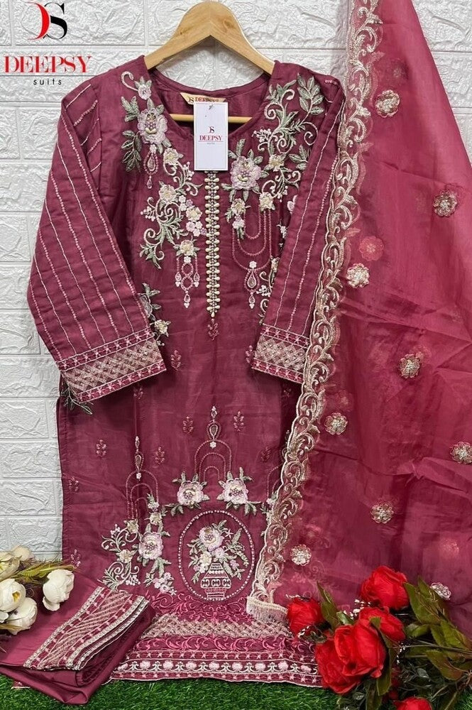 Blue Readymade Organza With Embroidery Pakistani Suit