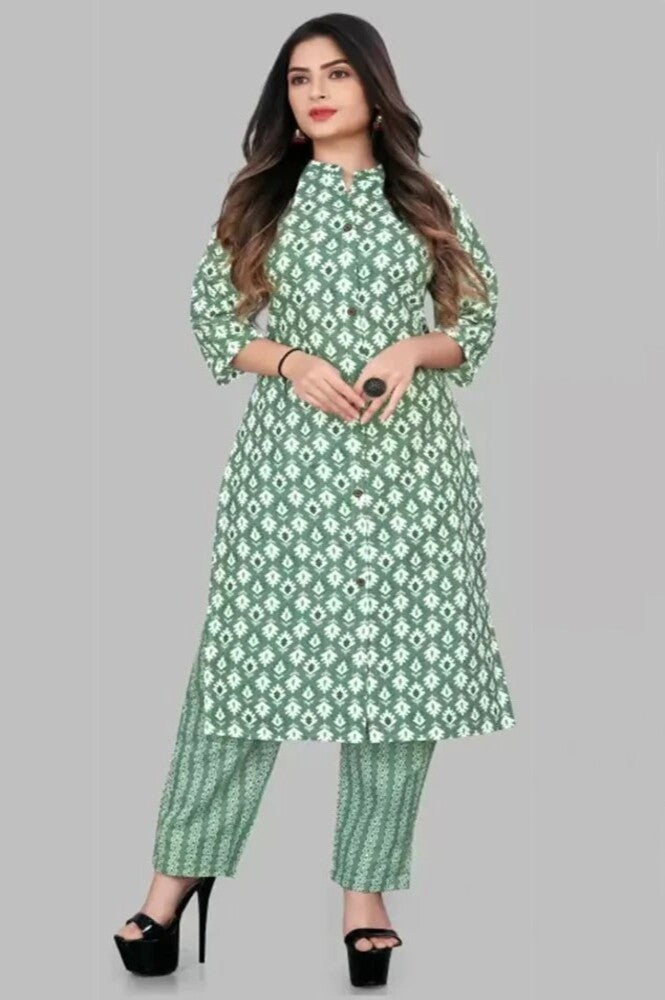 Women Printed Cotton Blend Kurta Palazzo Set