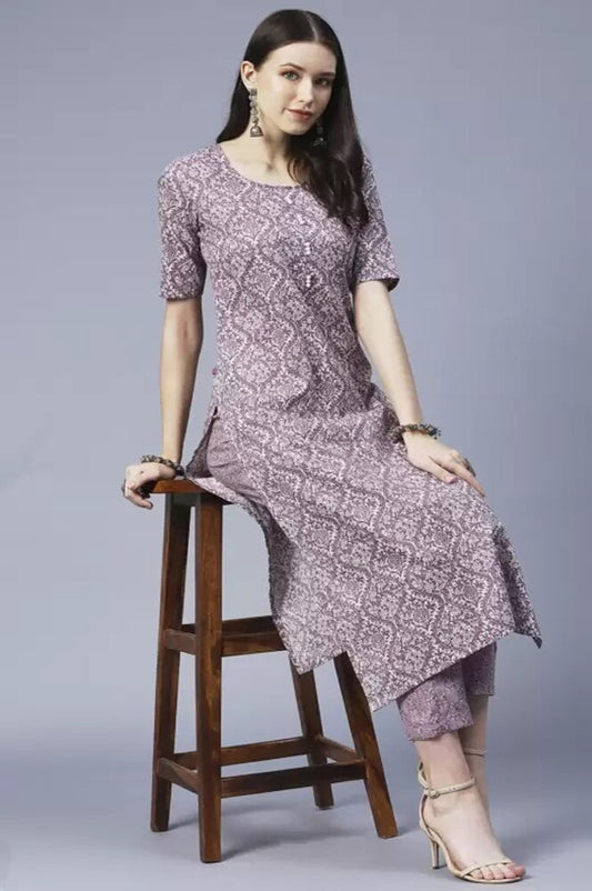 Elegance in Every Thread: Cotton Blend Printed Kurta with Trouser Set