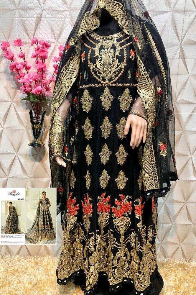 Heavy Unstitched Embroidery Bridal Wear Salwar Suit