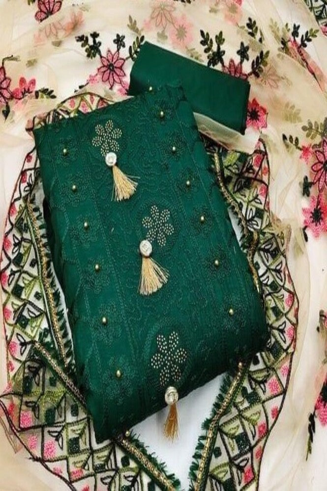 Unstitched Cotton Blend Embroidered Salwar Suit Material