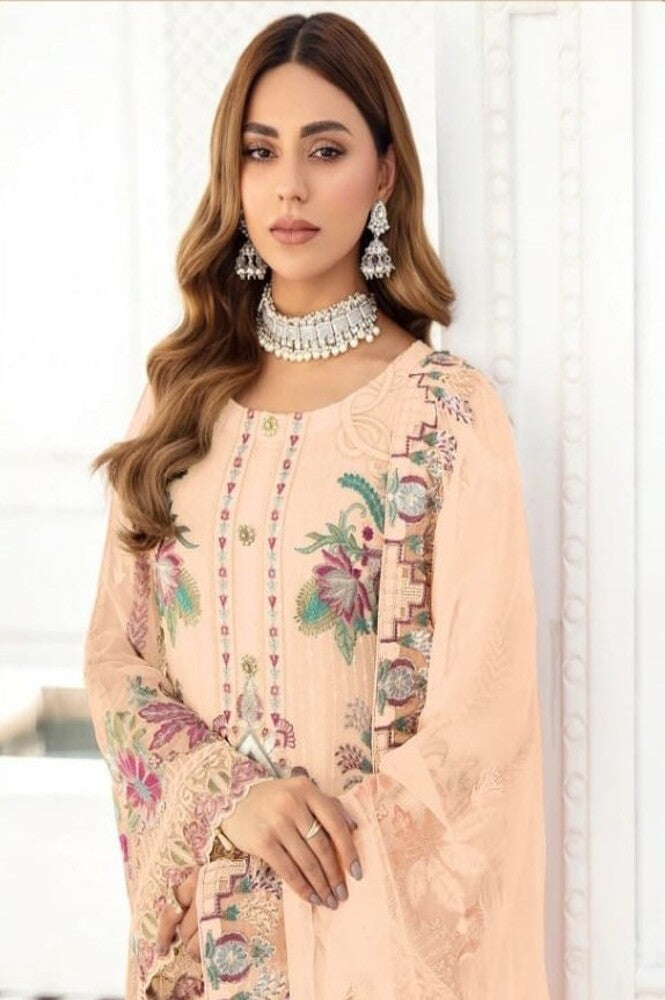 Unstitched Georgette Embroidered Salwar Suit Material With Dupatta