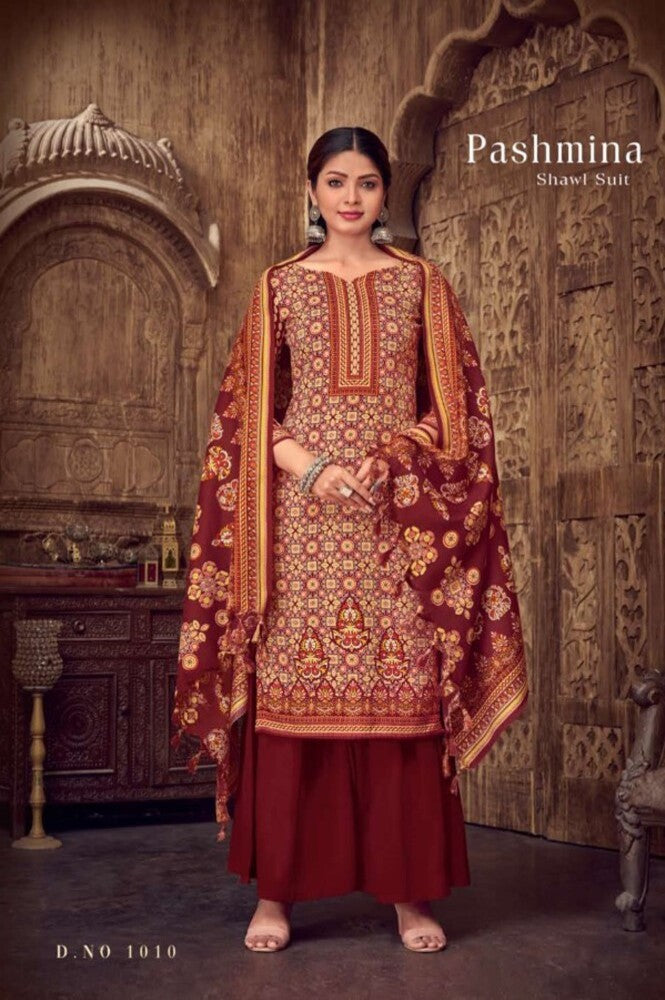 REET MAHAL KASHMIRI PASHMINA UNSTITCHED SUIT SALWAR MATERIAL WITH DIGITAL PRINT