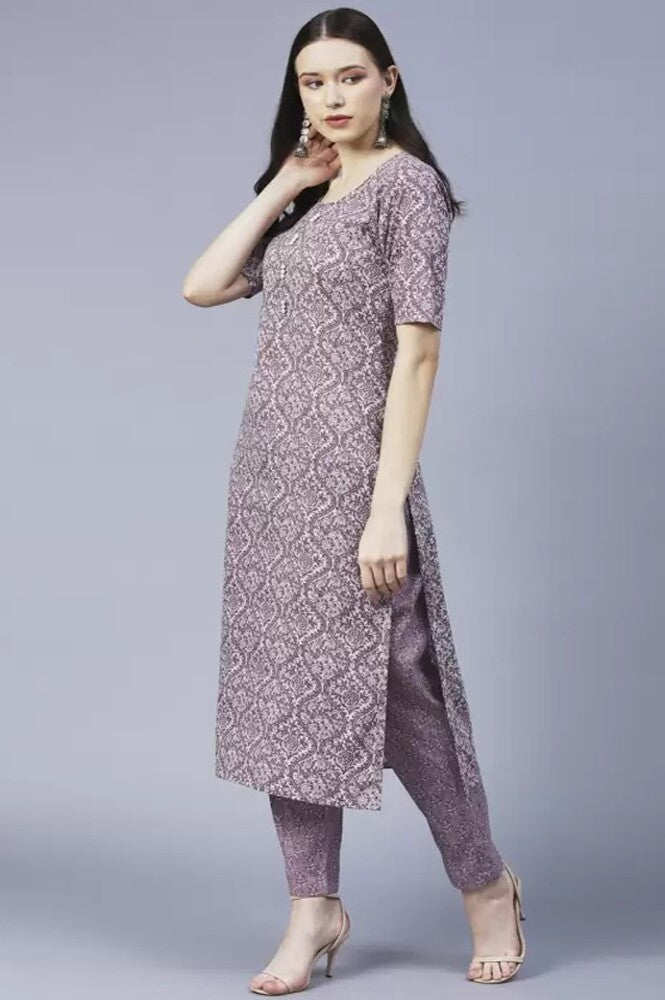 Elegance in Every Thread: Cotton Blend Printed Kurta with Trouser Set