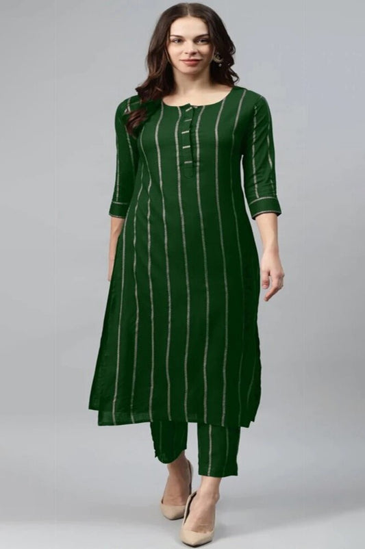 Readymade Green Women Kurta and Pent Set