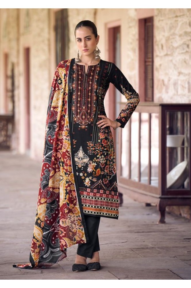 REET MAHAL PRINTED COTTON EMBROIDERED SUIT SET MATERIAL WITH PRINTED DUPATTA