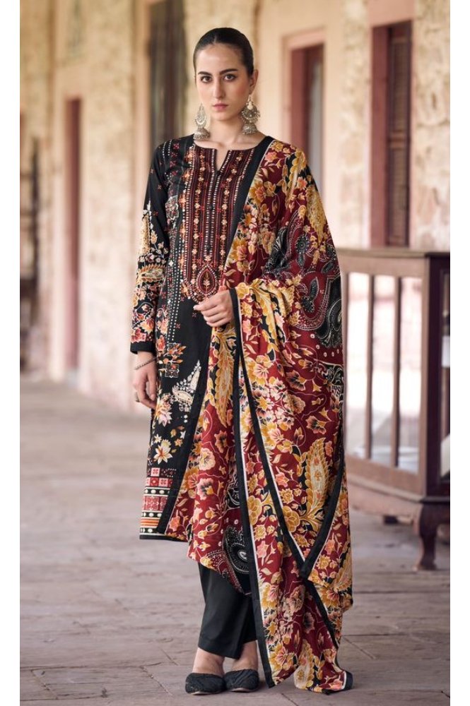 REET MAHAL PRINTED COTTON EMBROIDERED SUIT SET MATERIAL WITH PRINTED DUPATTA