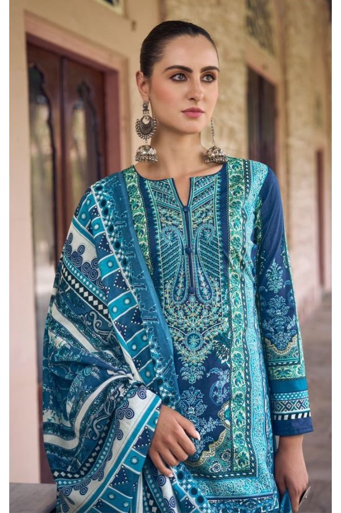 REET MAHAL PRINTED COTTON EMBROIDERED SUIT SET MATERIAL WITH PRINTED DUPATTA