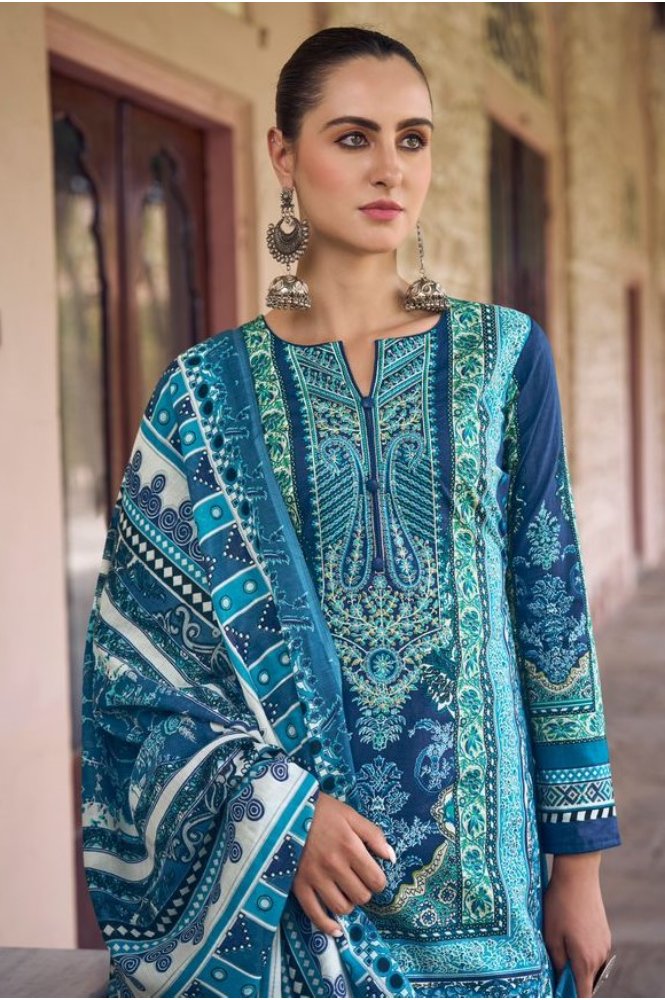 REET MAHAL PRINTED COTTON EMBROIDERED SUIT SET MATERIAL WITH PRINTED DUPATTA