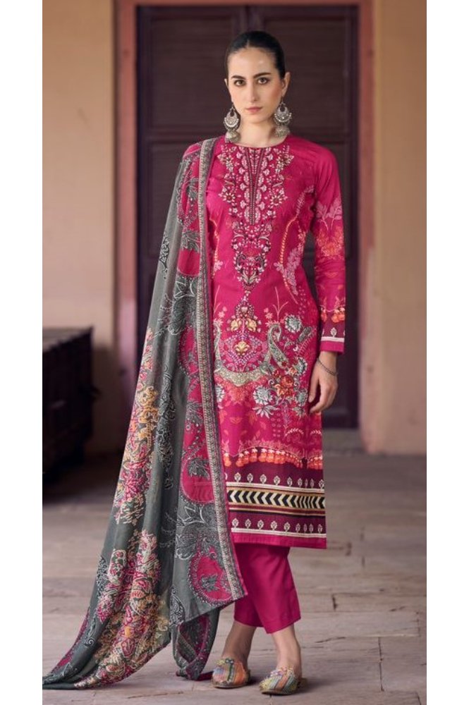 REET MAHAL PRINTED COTTON EMBROIDERED SUIT SET MATERIAL WITH PRINTED DUPATTA