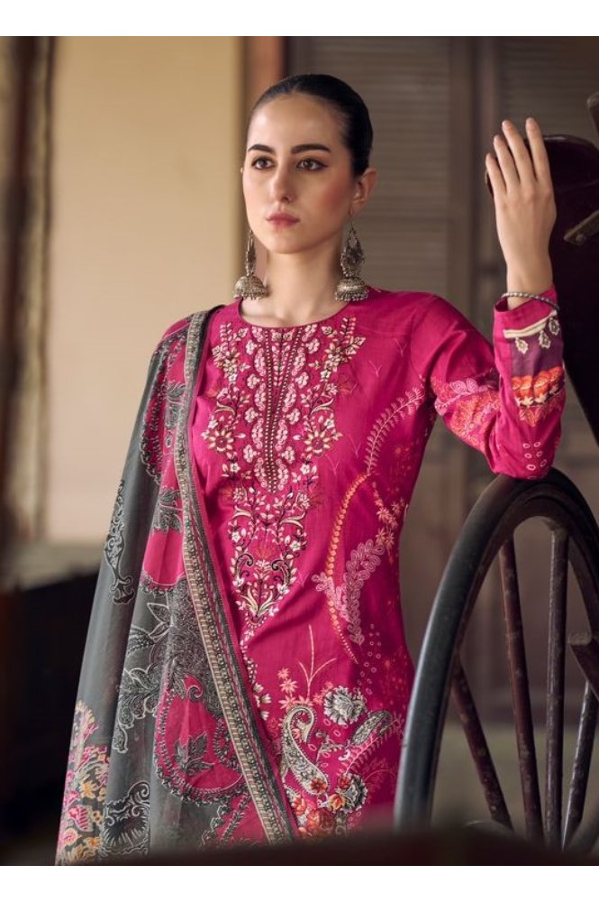 REET MAHAL PRINTED COTTON EMBROIDERED SUIT SET MATERIAL WITH PRINTED DUPATTA