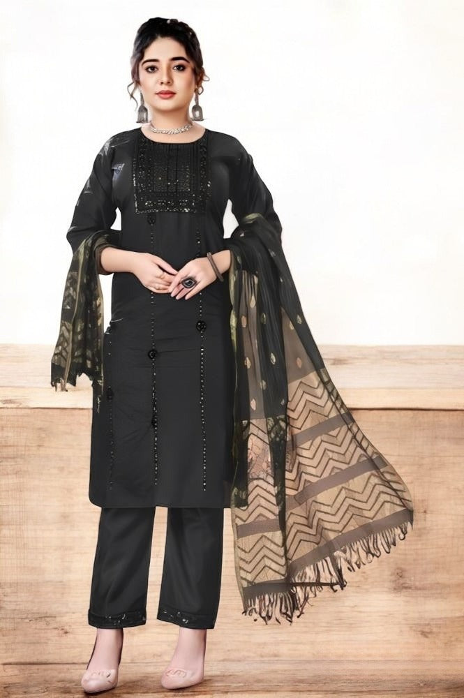 REET MAHAL CHANDERI FABRIC KURTA, PANT WITH BANARASI DUPATTA