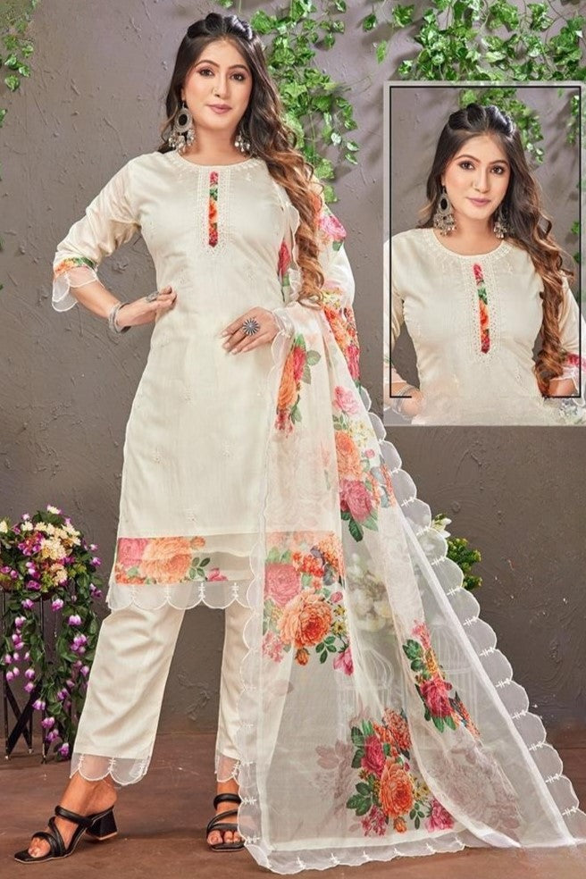 Reet Mahal White Designer Kurta Set with Digital Print Dupatta