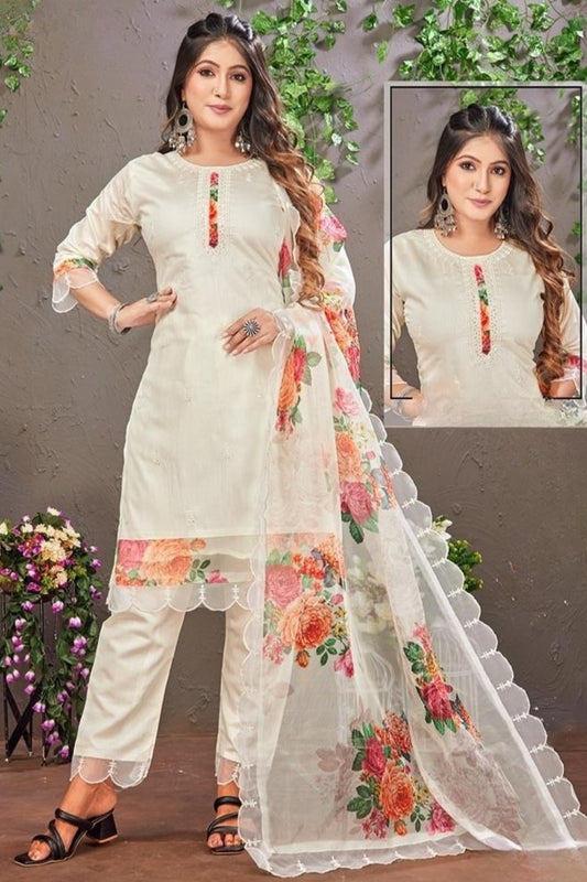 Reet Mahal White Designer Kurta Set with Digital Print Dupatta