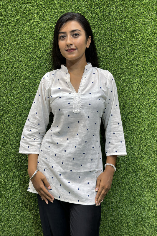 Reet Mahal Short Kurta with Polka Blue Dots