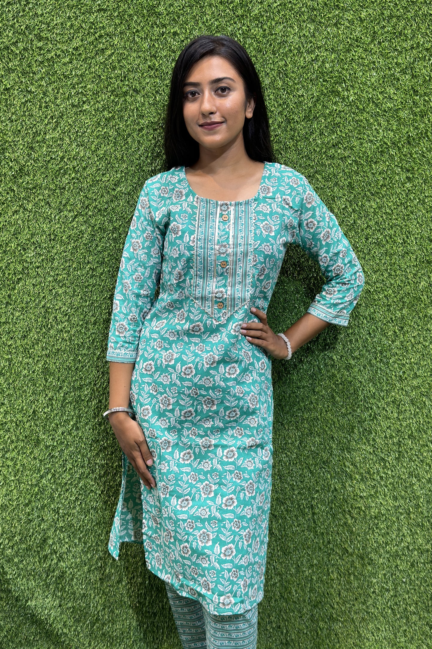 Reet Mahal Sea Green Kurta Pant Set For Women