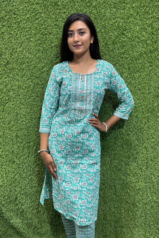 Reet Mahal Sea Green Kurta Pant Set For Women