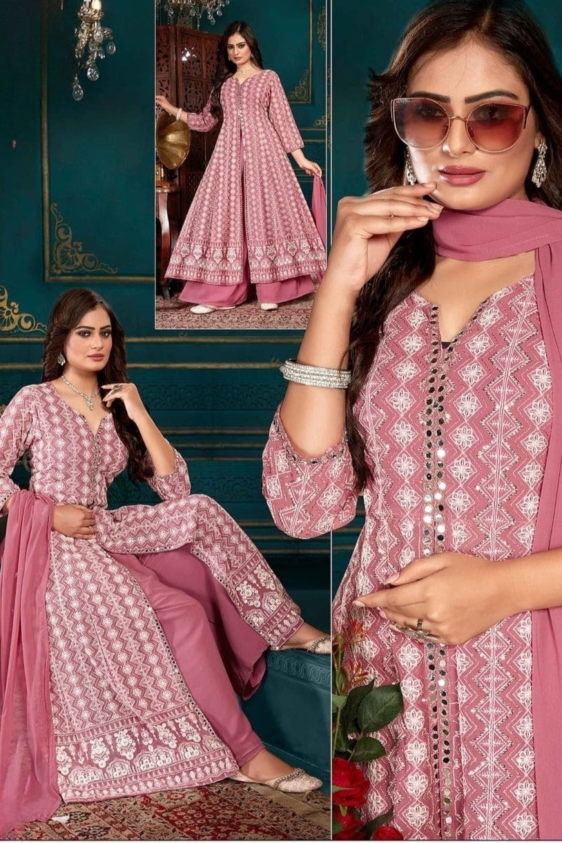 Reet Mahal Heavy Pink Designer Anarkali Suit with Net Dupatta