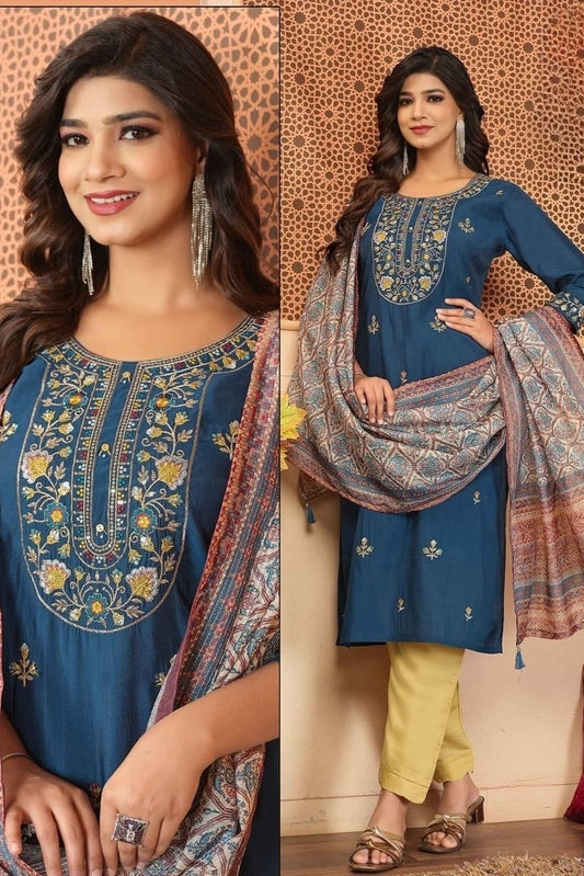 Reet Mahal Embroidered Printed Kurta Set with Printed Dupatta