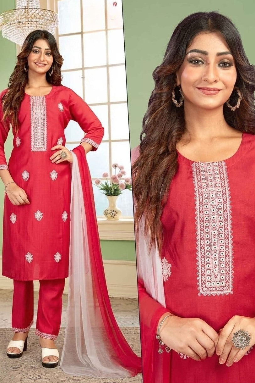 REET MAHAL PRINTED KURTA SET WITH NET DUPATTA