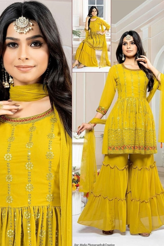 REET MAHAL YELLOW KURTA SHAHARA WITH DUPATTA SET