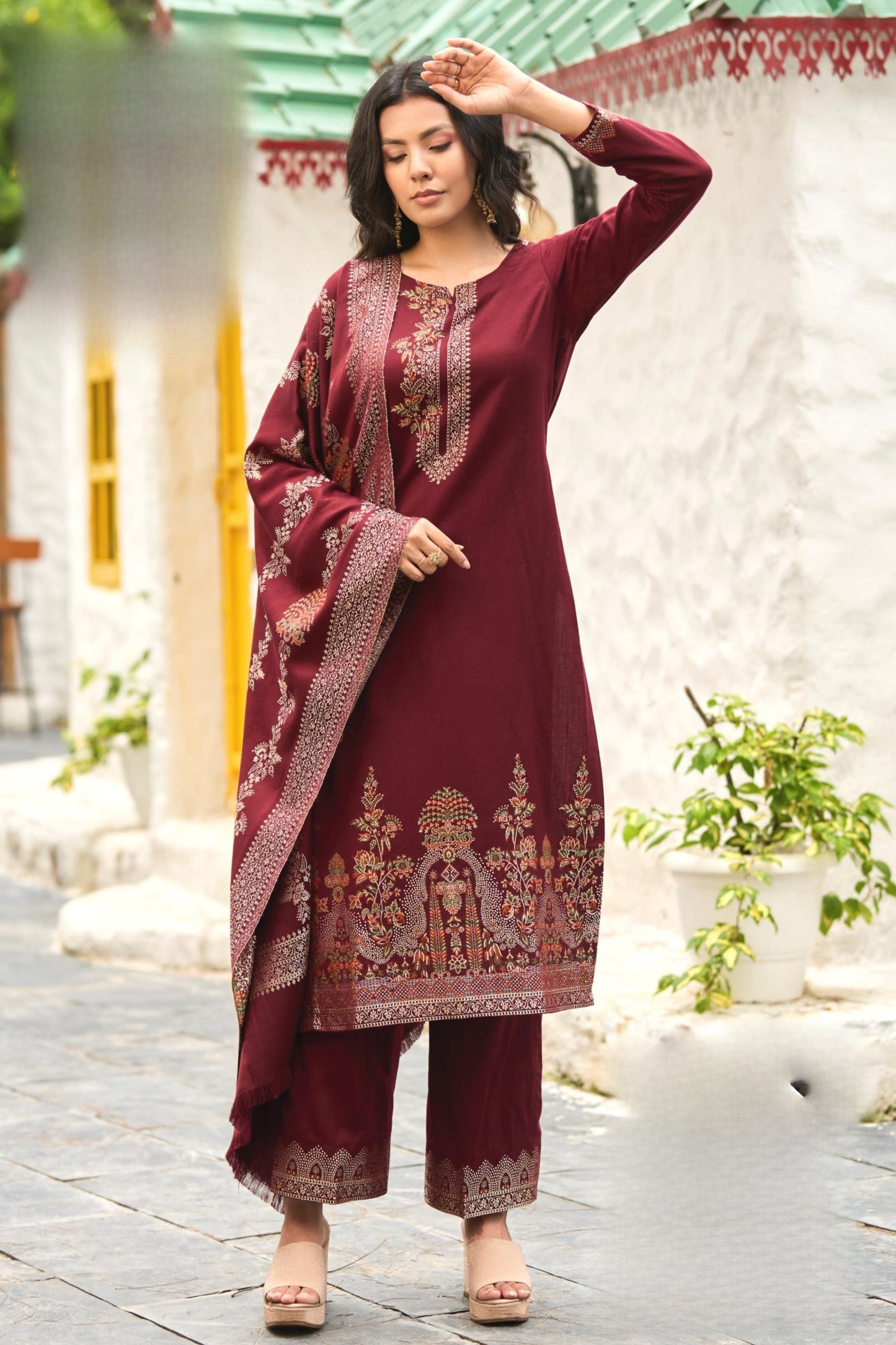 Reet Mahal Heavy Designer Woollen Printed Salwar Suit Material