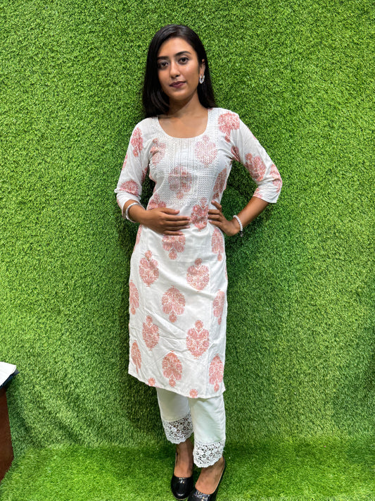 Reet Mahal White Printed Kurti for Women